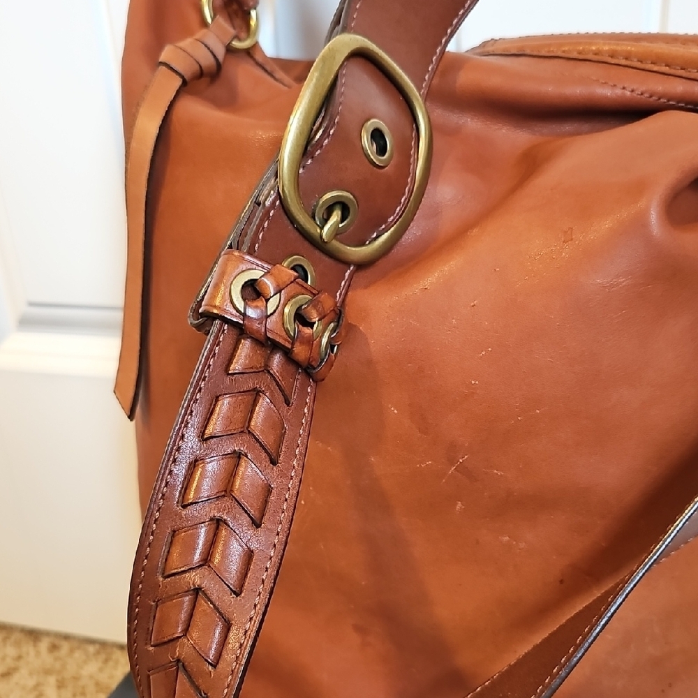 Coach 2007 XL 11423 Bleecker Tattersall Leather Duffle Cognac - Picture 3 of 13